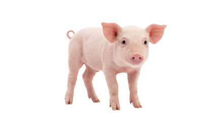 Adorable pink piglet standing on a white background, looking curious and cute © Sapphire