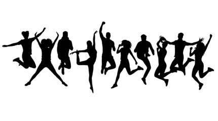 Fototapeta premium Silhouette people dancing in a joyful group isolated on transparent background, Vector