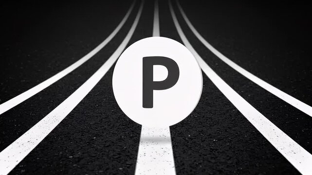 Road marking with parking symbol concept for navigation and destination planning