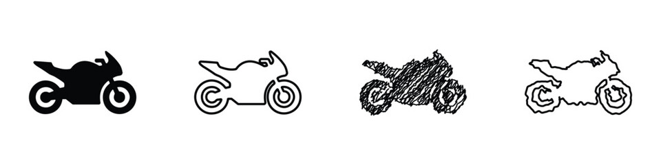Collection of motorcycle icons in different styles and outlines © 7Author
