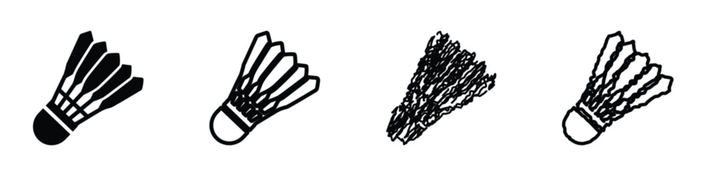 Collection of badminton shuttlecock icons in various styles and textures