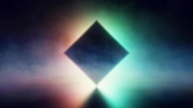 Neon diamond shape with smoke over changing rgb backdrop