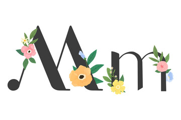Naklejka premium Png Elegant floral letter m element, transparent background