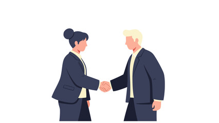 Fototapeta premium Business Man and Woman Shaking Hands Flat Vector Illustration. Professional Partnership, Corporate Agreement, and Successful Deal Concept on White Background.