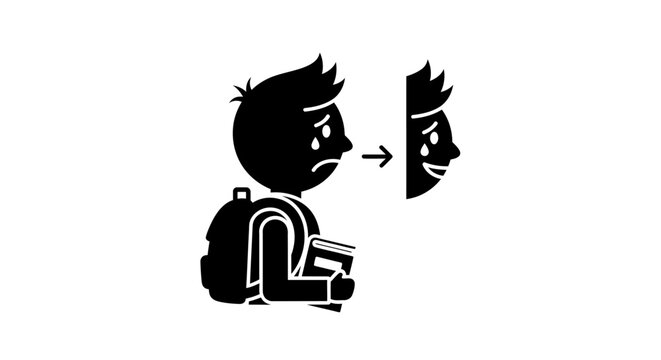 A student wearing a mask to hide sadness and fake a happy expression.