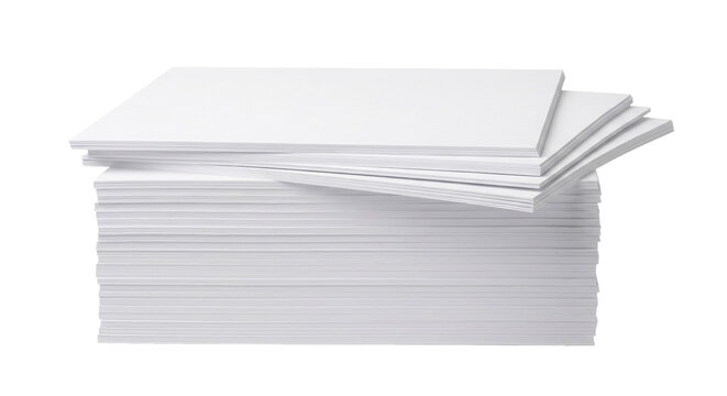 A large stack of crisp, white paper sheets neatly piled high