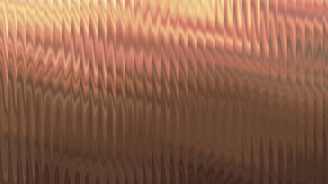 Metallic copper and bronze abstract background with vertical wavy lines and warm light shimmer