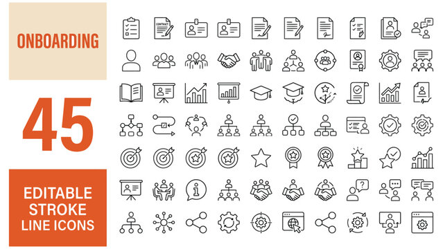 Onboarding icon set. Editable line icons. Vector illustration.
