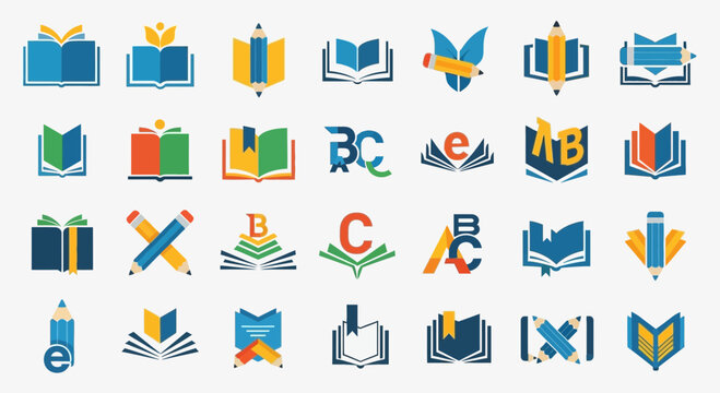 Collection of book icons and symbols.
