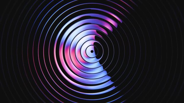 Dark ribbed glass loop background with blue neon tunnel reflections