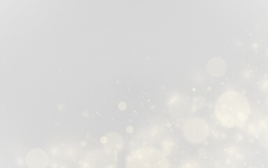 Golden bokeh lights glow in PNG background softly. Glitter dust floats with warm shine. Luxury abstract festive design style. © goldstock