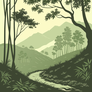Scenic view of a lush green forest with mountains in the background mountain landscape wilderness environment panorama atmosphere tranquil peaceful stillness solitude isolation seclusion