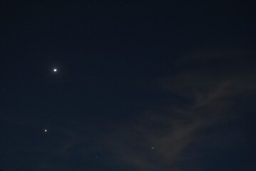 Venus and Jupiter star bright on twilight blue sky with dark cloud in evening © pedphoto36pm