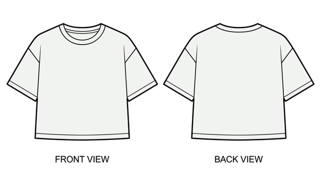 Women's Oversized boxy Crew neck T Shirt flat sketch fashion illustration drawing template mock up with front and back view