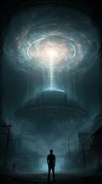Gigantic celestial beings weaving galaxies and dimensions from glowing threads of light, constructing reality in a surreal cosmic workshop beyond the observable universe, ethereal and majestic.