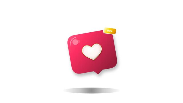 Clean 2D and 3D motion graphic loops of vibrant heart notification bubbles with alert counters. Ideal for mobile app interface mockups, romantic marketing promos, and web design assets