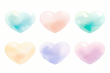 Obraz premium Set of Six Heart-Shaped Watercolor Illustrations in Soft Pastel Colors for Art Lovers