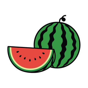 Watermelon Slice Illustration of Fresh Juicy Summer Fruit Isolated on White Background