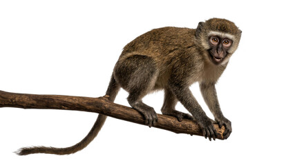 Playful monkey with an expressive face perched on a tree branch © Sapphire
