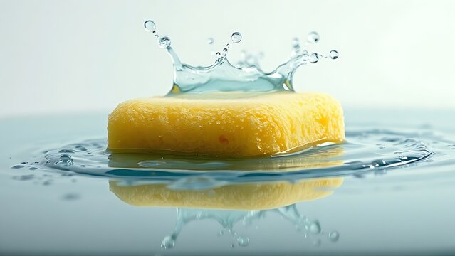 hygroscopic. A water-soaked sponge expanding with reflective surface and droplets. STEM education sheets, lab safety posters, designed for STEM education and laboratory safety posters.