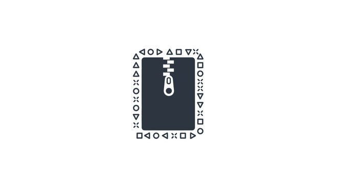 Minimalist zipper icon with gaming controller symbols border