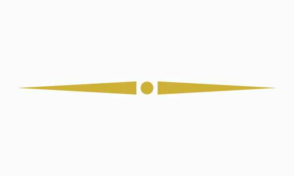 Elegant golden horizontal divider with a central dot and pointed ends, a sophisticated design element for separating content with a decorative flourish, isolated on a white background.