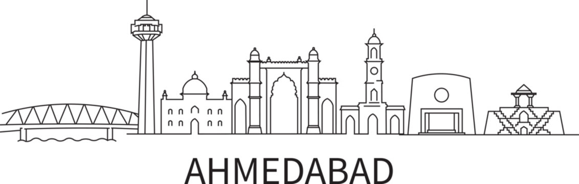 Silhouetted skyline of Ahmedabad cityscape