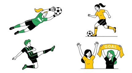 Fototapeta premium Women soccer players competing and fans celebrating a goal