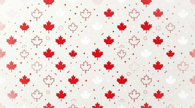 Canadian maple leaf pattern with red, pink, and white leaves on a