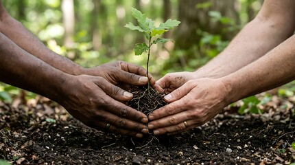 Fototapeta premium Hands Holding Tree Sapling for Reforestation and Environmental Sustainability