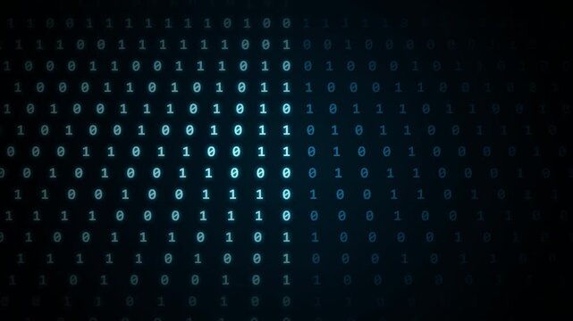 Digital Binary Code Data Stream with Cyan Scanning Light Animation