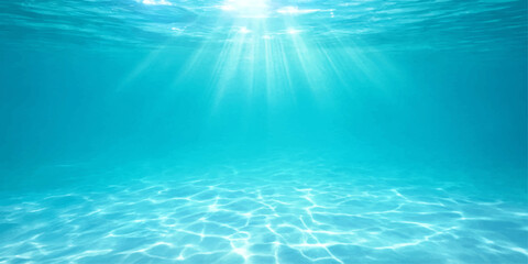 Underwater world with sun rays shining through clear blue ocean water and calm sea waves creating a deep natural aquatic scene © pixel park