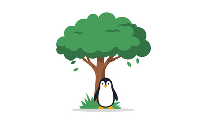 Penguin standing under a tree. © Amjad