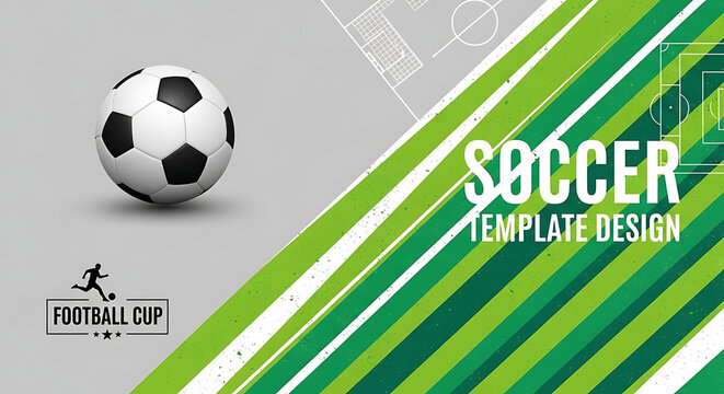 Soccer template design with classic ball and green abstract grass patterns football template abstract championship tournament minimalist creative presentation