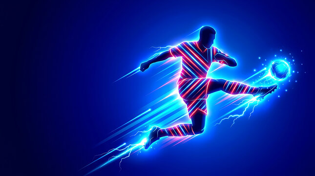 Soccer player running with blue energy speed effect