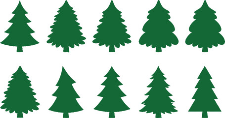 Obraz premium Premium quality icon set diverse evergreen tree silhouettes for seasonal design and branding