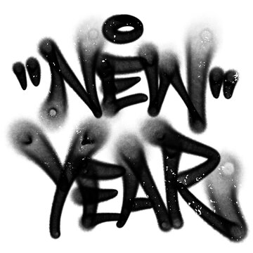 New Year celebration lettering element featuring creative spray paint dripping effect texture for modern urban holiday event poster design isolated on transparent background asset clip art.