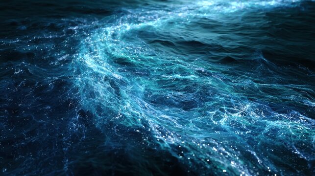 Abstract deep blue ocean waves with sparkling light. Close view of water