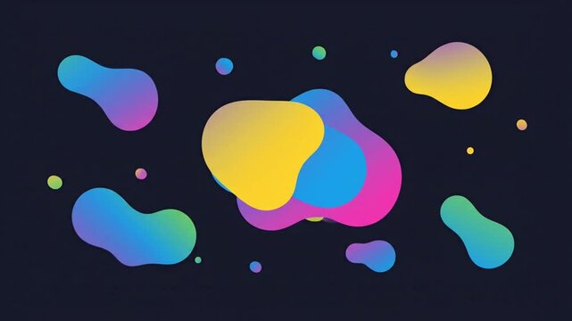 Flat colorful liquid shapes on dark blue background.
