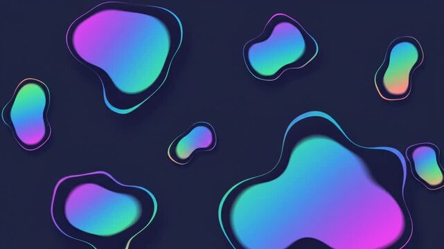 Floating neon gradient blobs with glowing outline on dark blue.