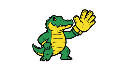 Fototapeta premium Cartoon alligator wearing yellow glove.