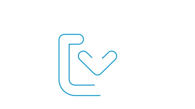Blue Download Icon Animation with Trim Path Line Drawing Effect Reveal and Outro Loop - Transparent Background Alpha Channel