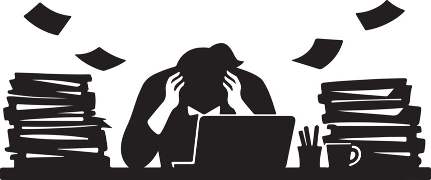 Overworked Office Employee Dealing With Paperwork
