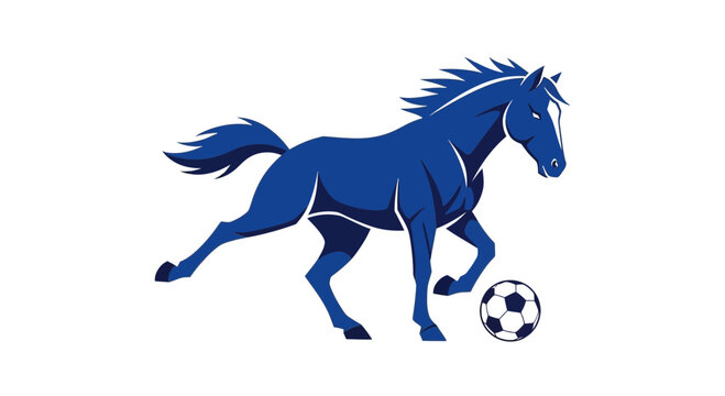 Blue Horse Kicking Soccer Ball.
