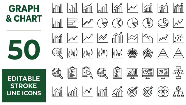 Graph and Chart icon set. Editable line icons. Vector illustration.
