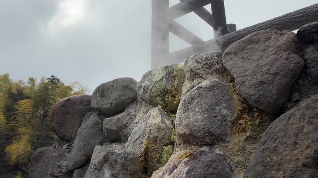 Traditional yunohana mineral crust and geothermal activity at Myoban Jigoku