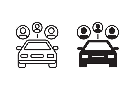 Carpool Share Icon Outline Pictogram with Flat Symbol Design for Transportation and Ride Sharing Services