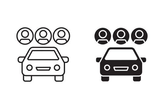 Carpool Share Icon Featuring Outline Pictogram Style and Flat Symbol for Mobility Applications