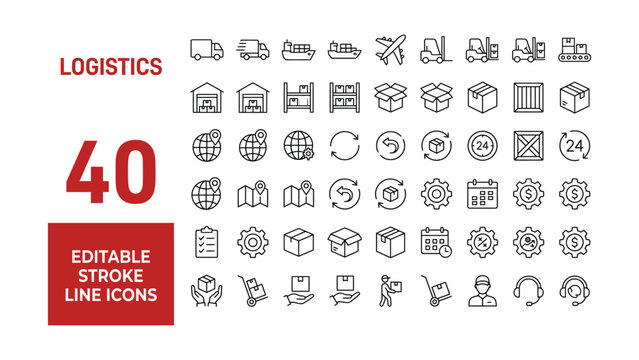 Logistics icon set. Editable line icons. Vector illustration.

