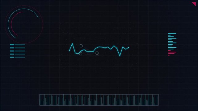 Business user interface displaying fluctuating stock graph on dark grainy background, financial data visualization 4k video